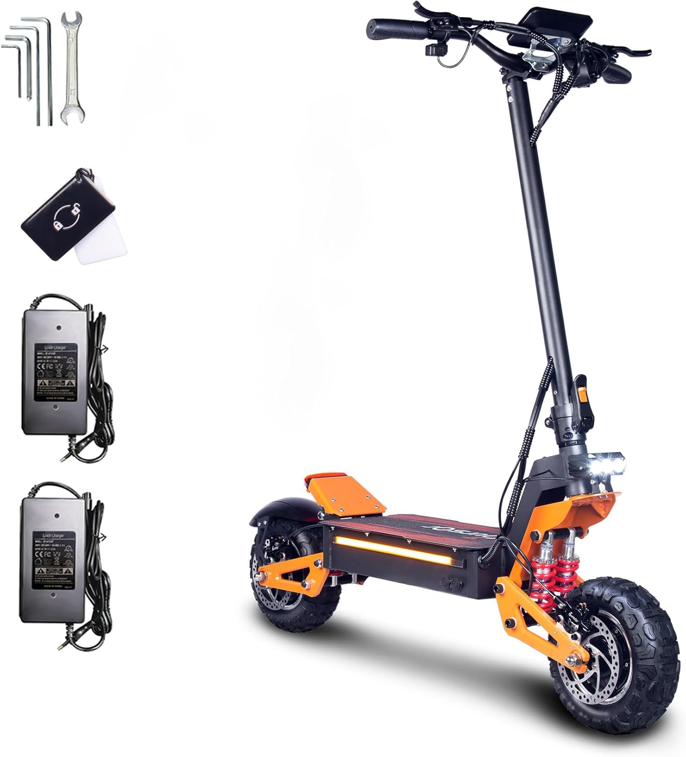E-Scooter Offroad Elektroroller Schneller E Roller Elektroscooter NFC-Schlüsselloser Start 11 Zoll Allzeitreifen Doppelmotor C-Typ Federung 60V40AH Lithium-Ionen-Akku Maximale Autonomie 100 KM