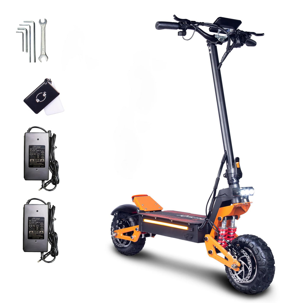 E-Scooter Offroad Elektroroller Schneller E Roller Elektroscooter NFC-Schlüsselloser Start 11 Zoll Allzeitreifen Doppelmotor C-Typ Federung 60V40AH Lithium-Ionen-Akku Maximale Autonomie 100 KM