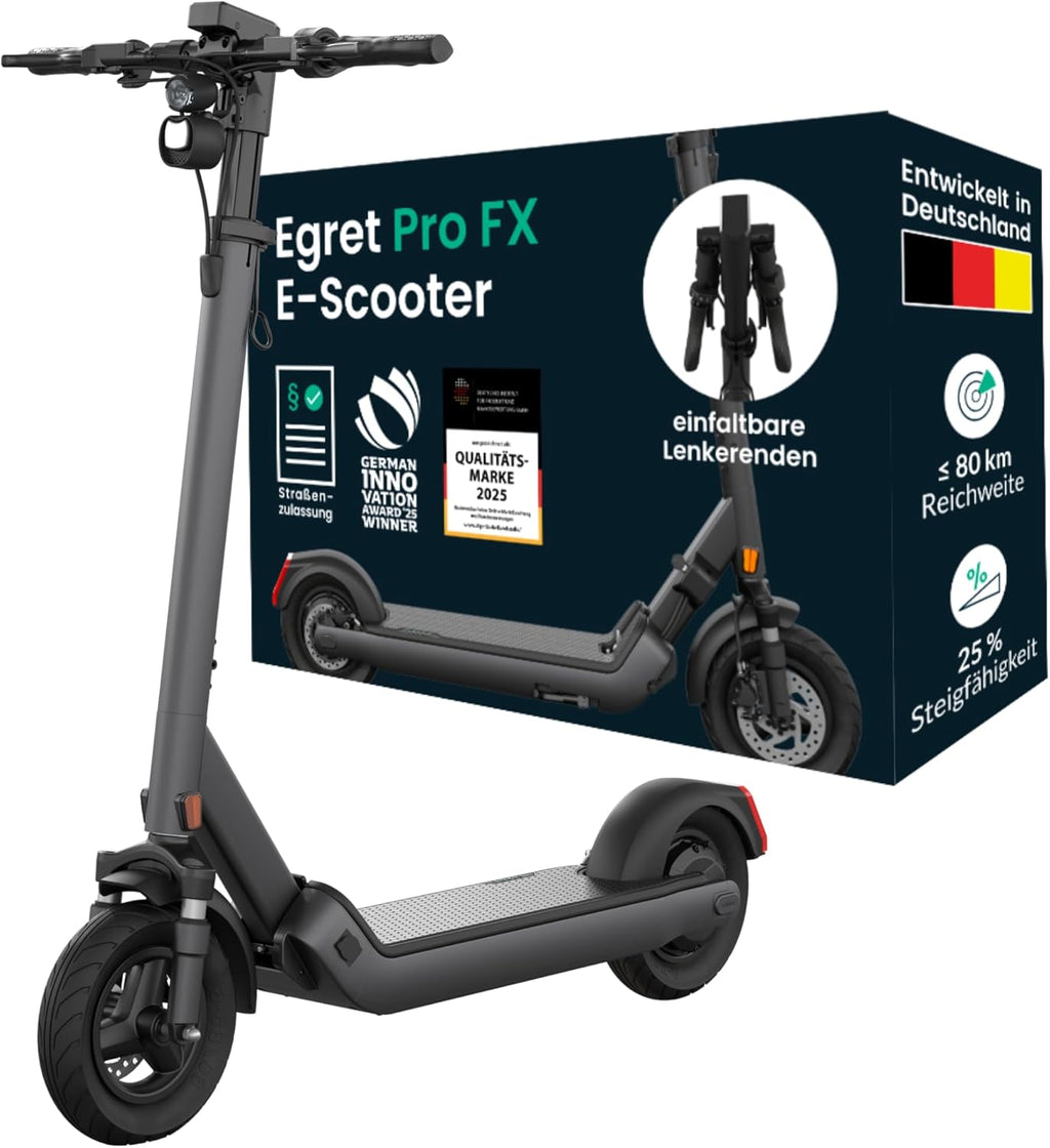 Egret Pro FX E-Scooter mit Straßenzulassung (max. 20 km/h), Reichweite bis 80km, Frontfederung, App Steuerung, Lenker höhenverstellbar+einfaltbar, Zuladung max. 120kg