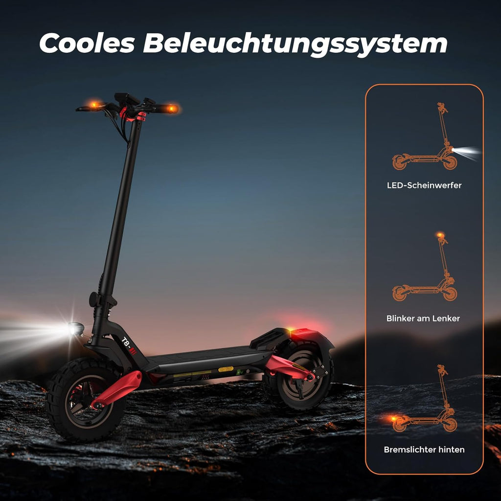 E Scooter mit Straßenzulassung, 10 Zoll Offroad Luftreifen, ABE Elektroroller mit Doppelter Stoßdämpfung