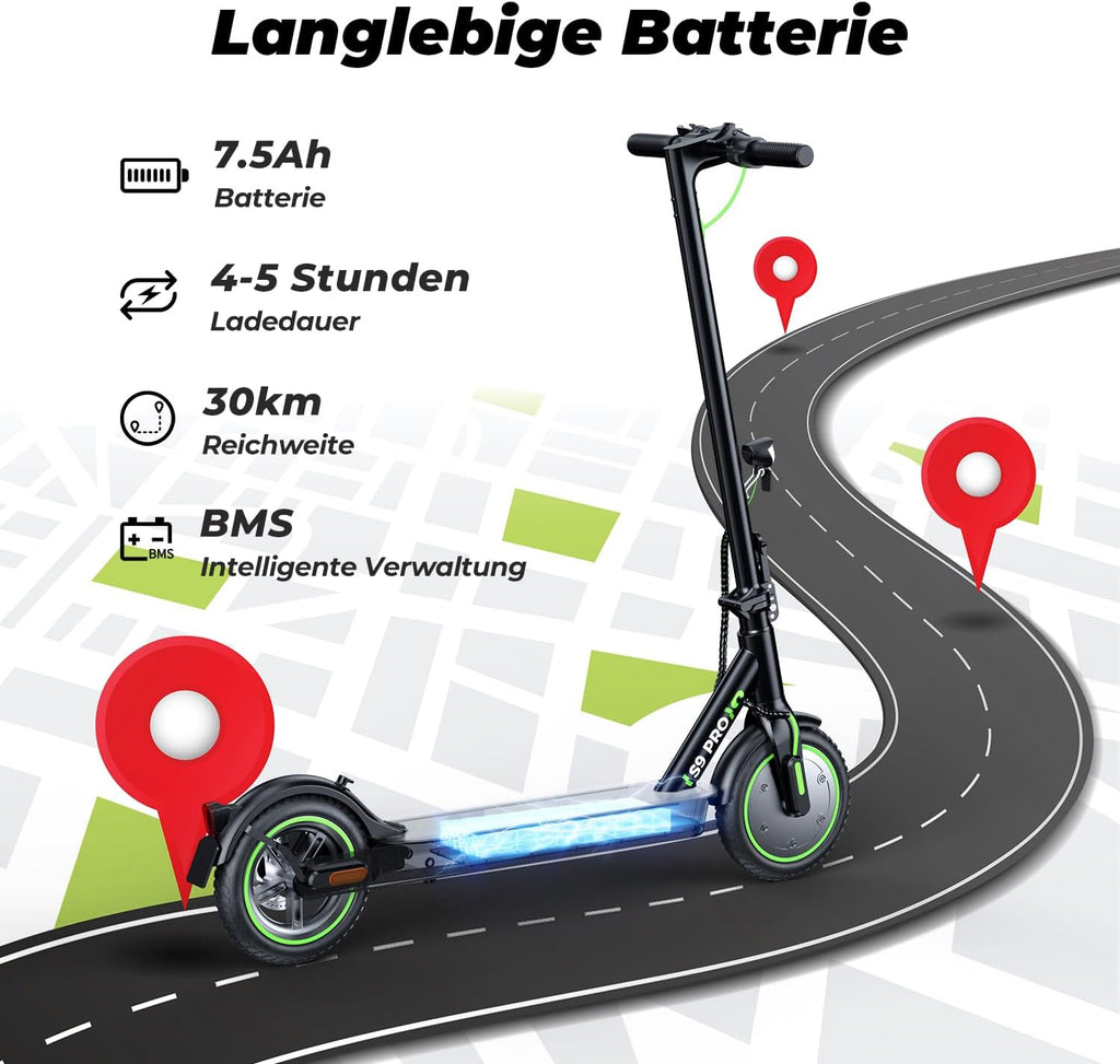 E Scooter mit Straßenzulassung, 350W Motor E Roller mit App, 30KM Reichweite, Elektroroller 120kg Tragkraft, Faltbarer Elektroscooter Erwachsene für den Pendlerverkehr, Mit Electric Scooter-Tasche