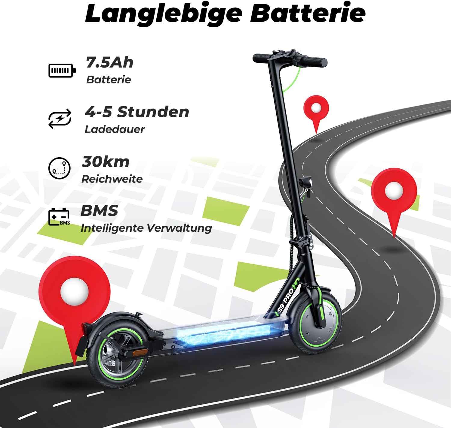 E Scooter mit Straßenzulassung, 350W Motor E Roller mit App, 30KM Reichweite, Elektroroller 120kg Tragkraft, Faltbarer Elektroscooter Erwachsene für den Pendlerverkehr, Mit Electric Scooter-Tasche