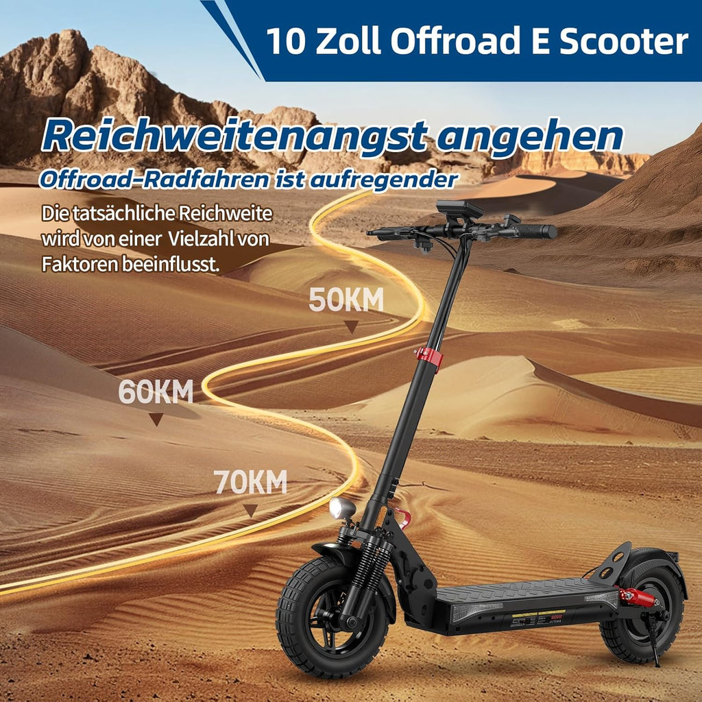 E Scooter mit Straßenzulassung mit Max 70KM Reichweite,10 Zoll Offroad Luftreifen Elektroroller mit Sechs komfortable Stoßdämpfer,Faltbarer E Roller Offroad Belastung bis 150 KG,APP-Sperre Fahrzeug