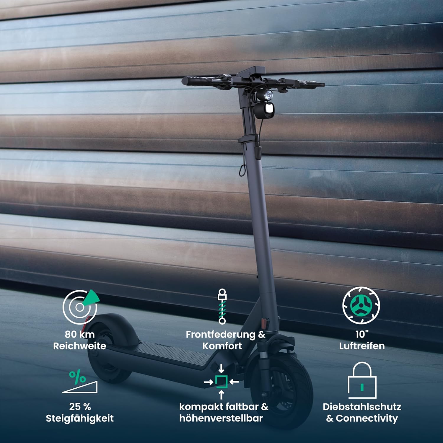 Egret Pro FX E-Scooter mit Straßenzulassung (max. 20 km/h), Reichweite bis 80km, Frontfederung, App Steuerung, Lenker höhenverstellbar+einfaltbar, Zuladung max. 120kg