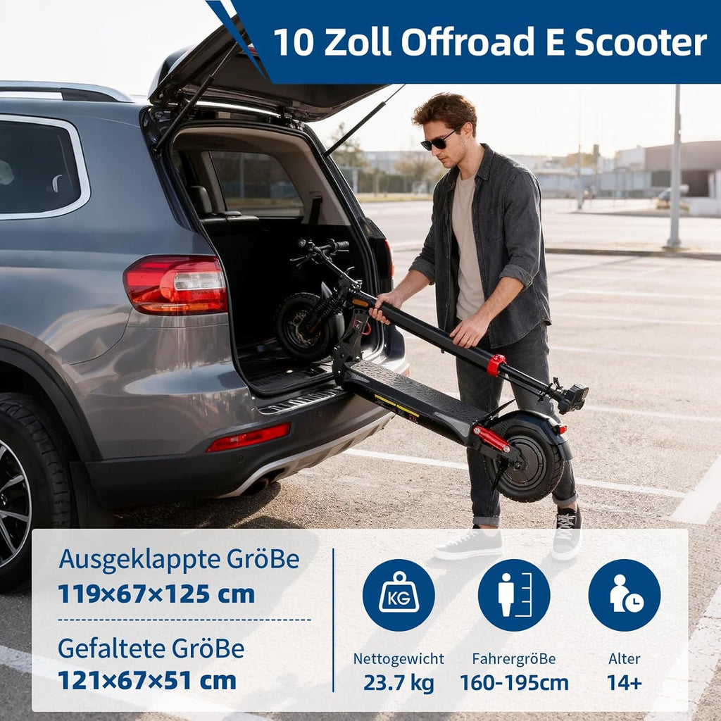 E Scooter mit Straßenzulassung mit Max 70KM Reichweite,10 Zoll Offroad Luftreifen Elektroroller mit Sechs komfortable Stoßdämpfer,Faltbarer E Roller Offroad Belastung bis 150 KG,APP-Sperre Fahrzeug