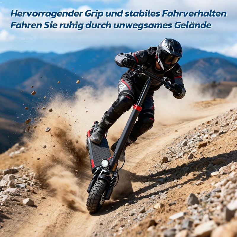 E Scooter mit Straßenzulassung mit Max 70KM Reichweite,10 Zoll Offroad Luftreifen Elektroroller mit Sechs komfortable Stoßdämpfer,Faltbarer E Roller Offroad Belastung bis 150 KG,APP-Sperre Fahrzeug